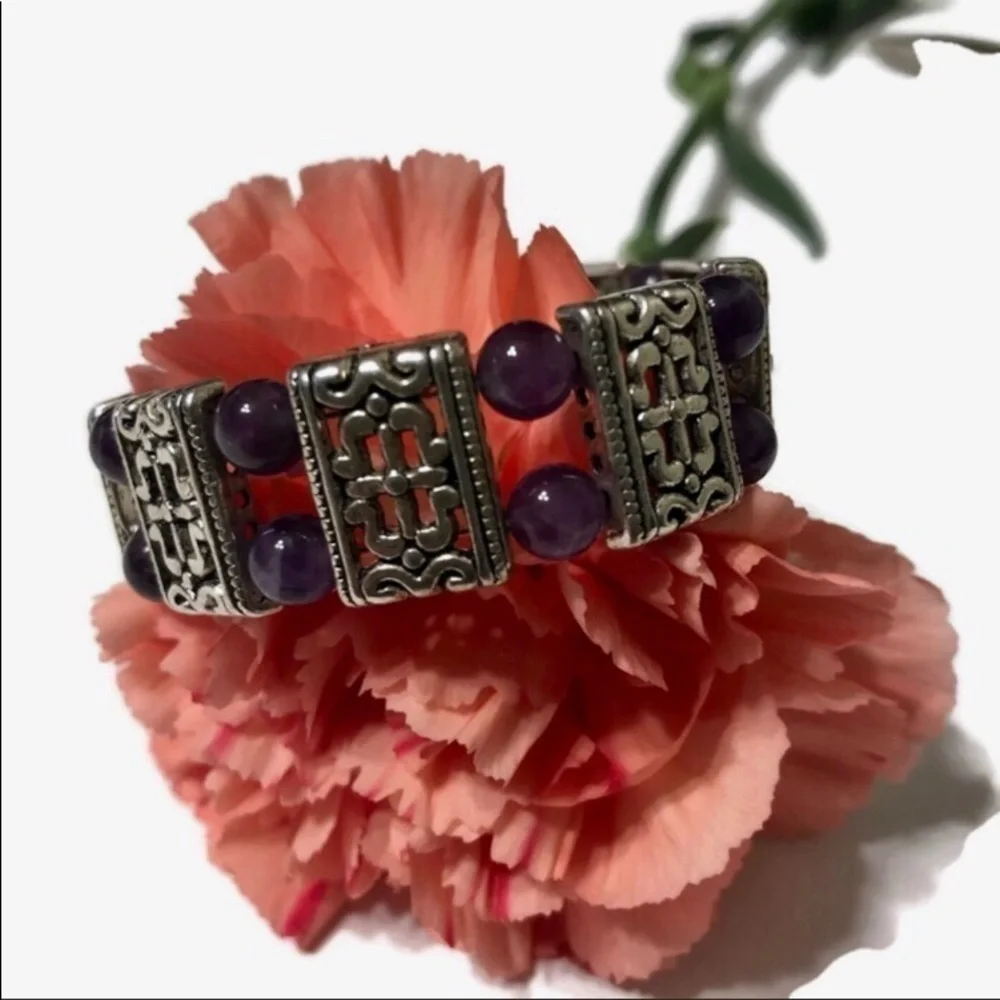 Handmade Amethyst Silver Tone Bracelet - Picture 6 of 7